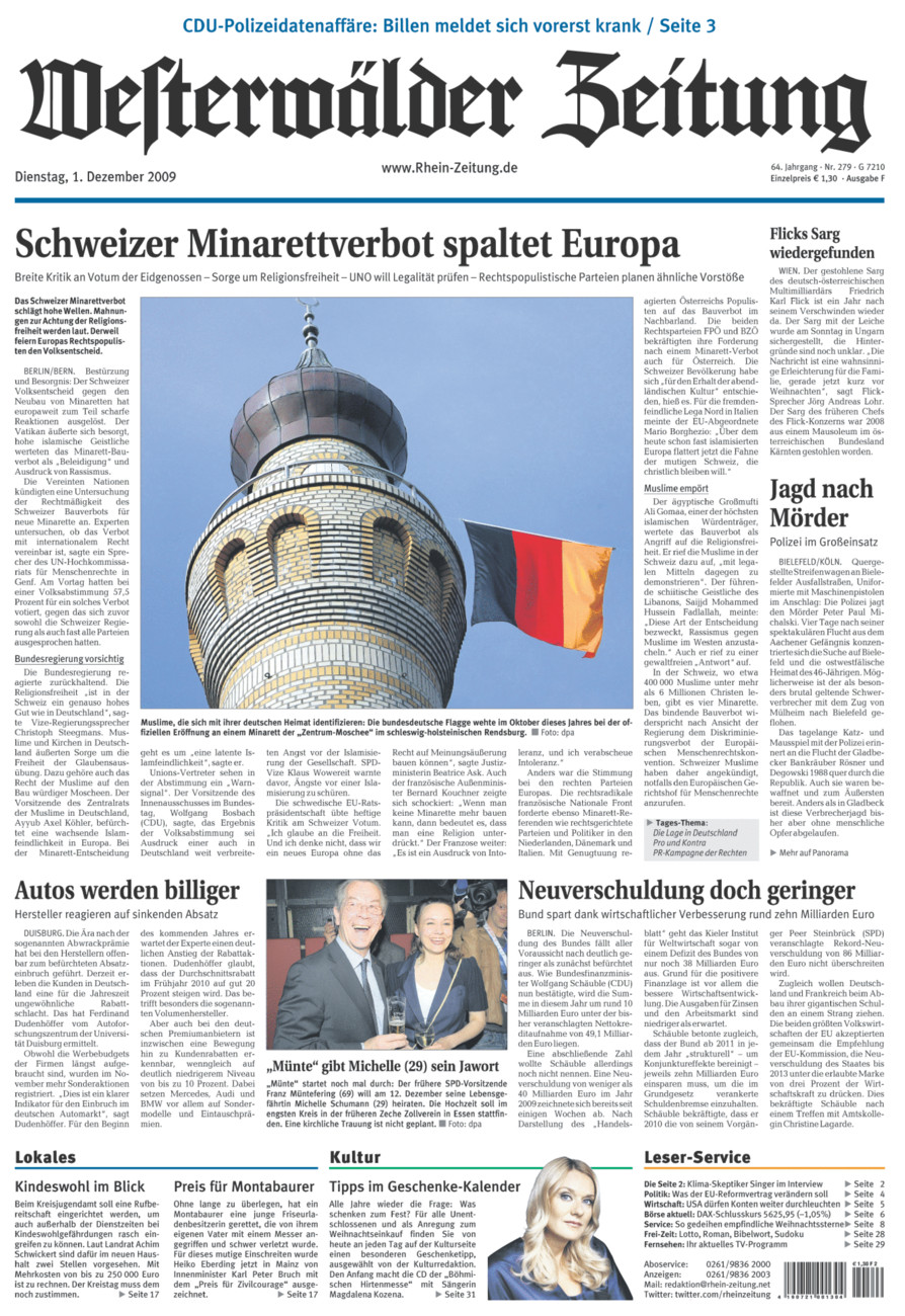 Westerwälder Zeitung vom Dienstag, 01.12.2009