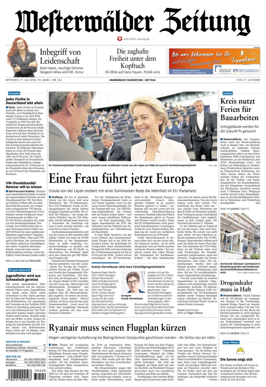 Westerwälder Zeitung vom Mittwoch, 17.07.2019