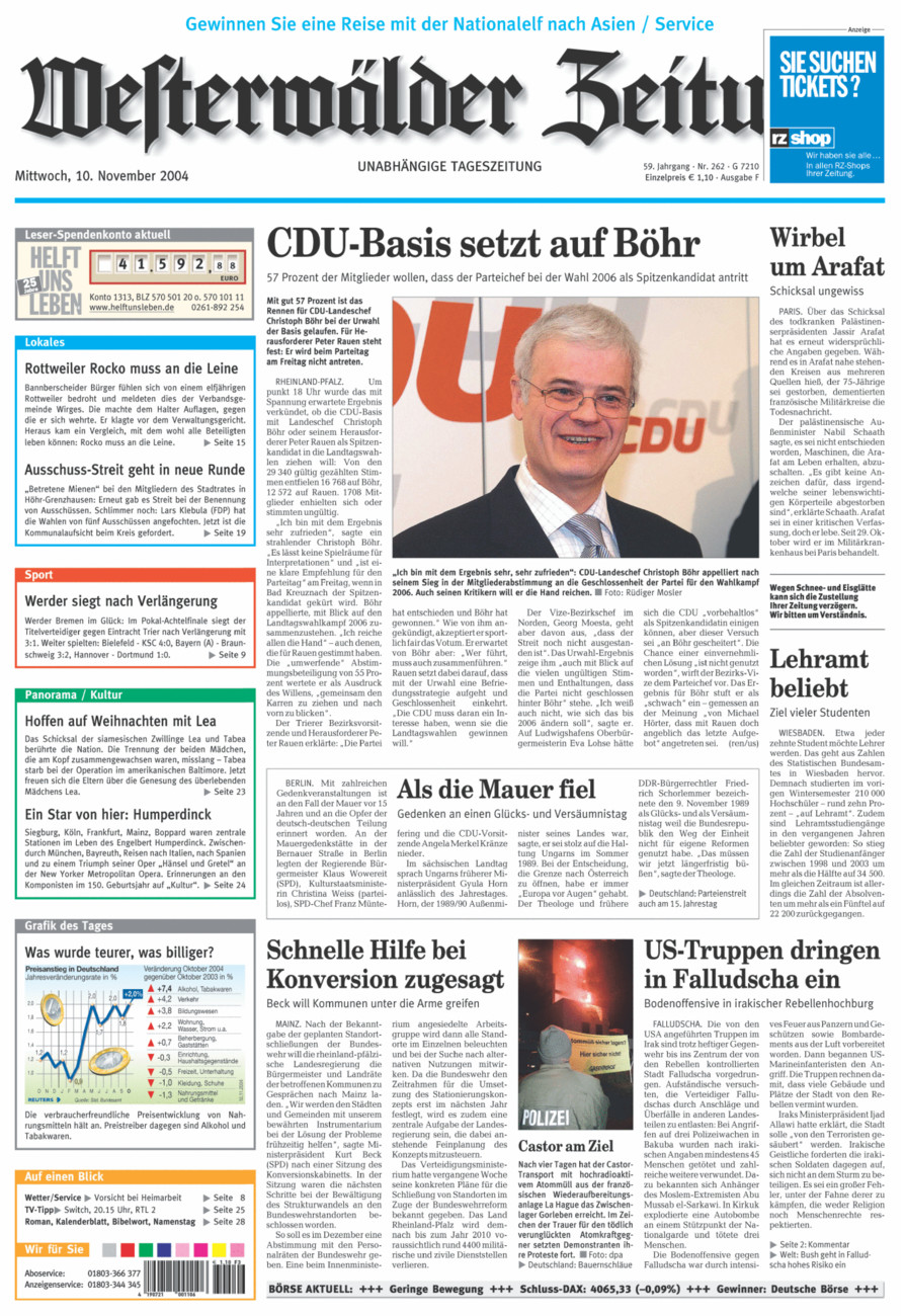 Westerwälder Zeitung vom Mittwoch, 10.11.2004