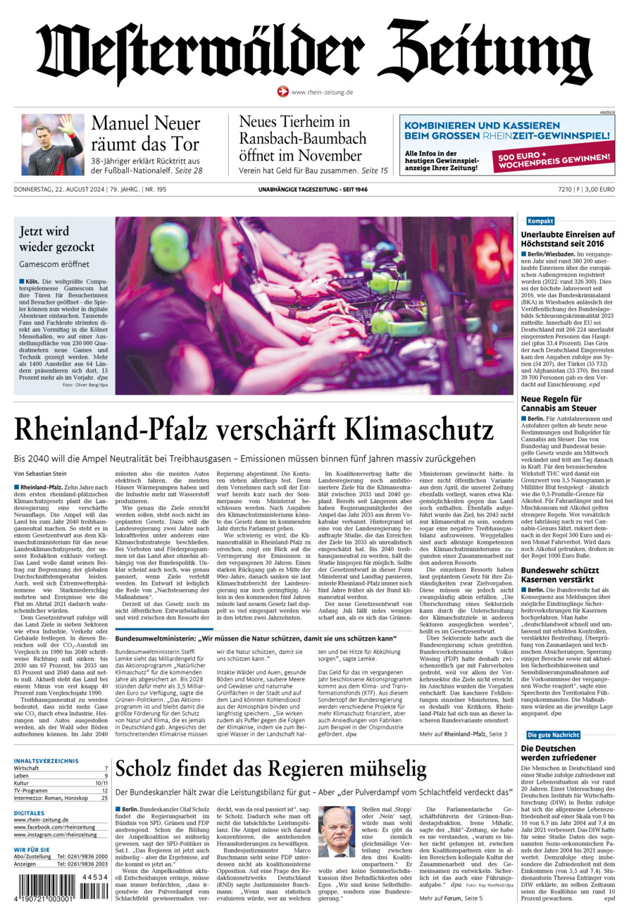 Westerwälder Zeitung vom Donnerstag, 22.08.2024