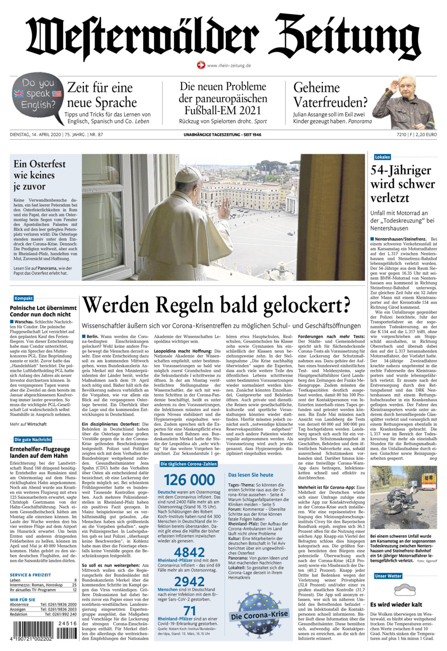 Westerwälder Zeitung vom Dienstag, 14.04.2020