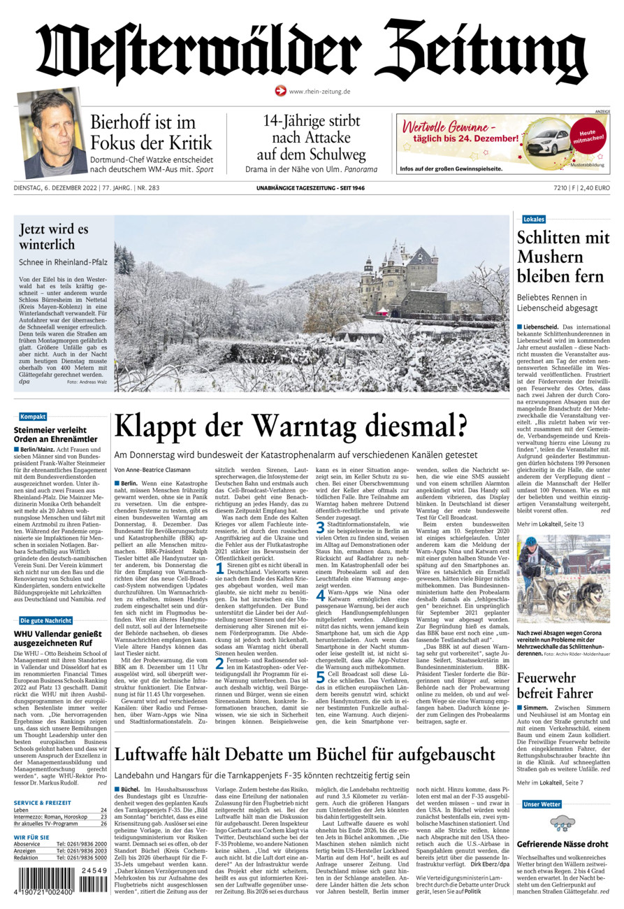 Westerwälder Zeitung vom Dienstag, 06.12.2022
