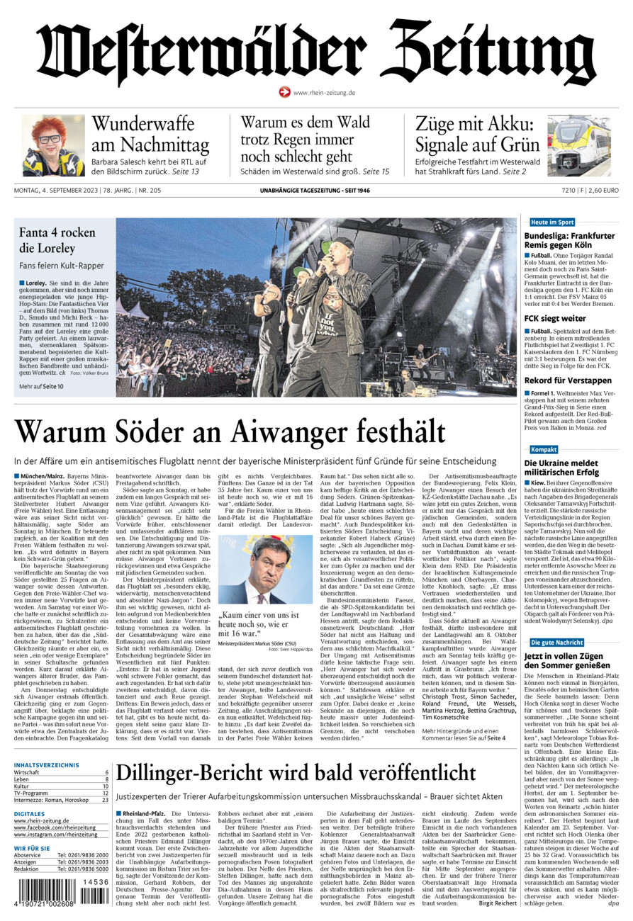 Westerwälder Zeitung vom Montag, 04.09.2023