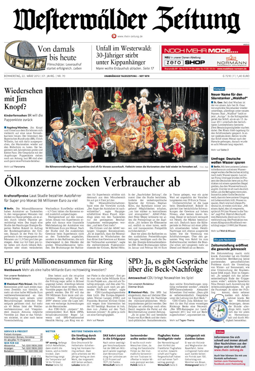 Westerwälder Zeitung vom Donnerstag, 22.03.2012