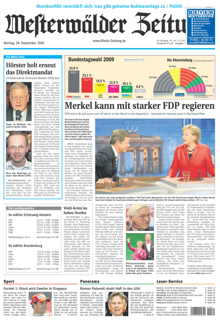 Westerwälder Zeitung vom Montag, 28.09.2009