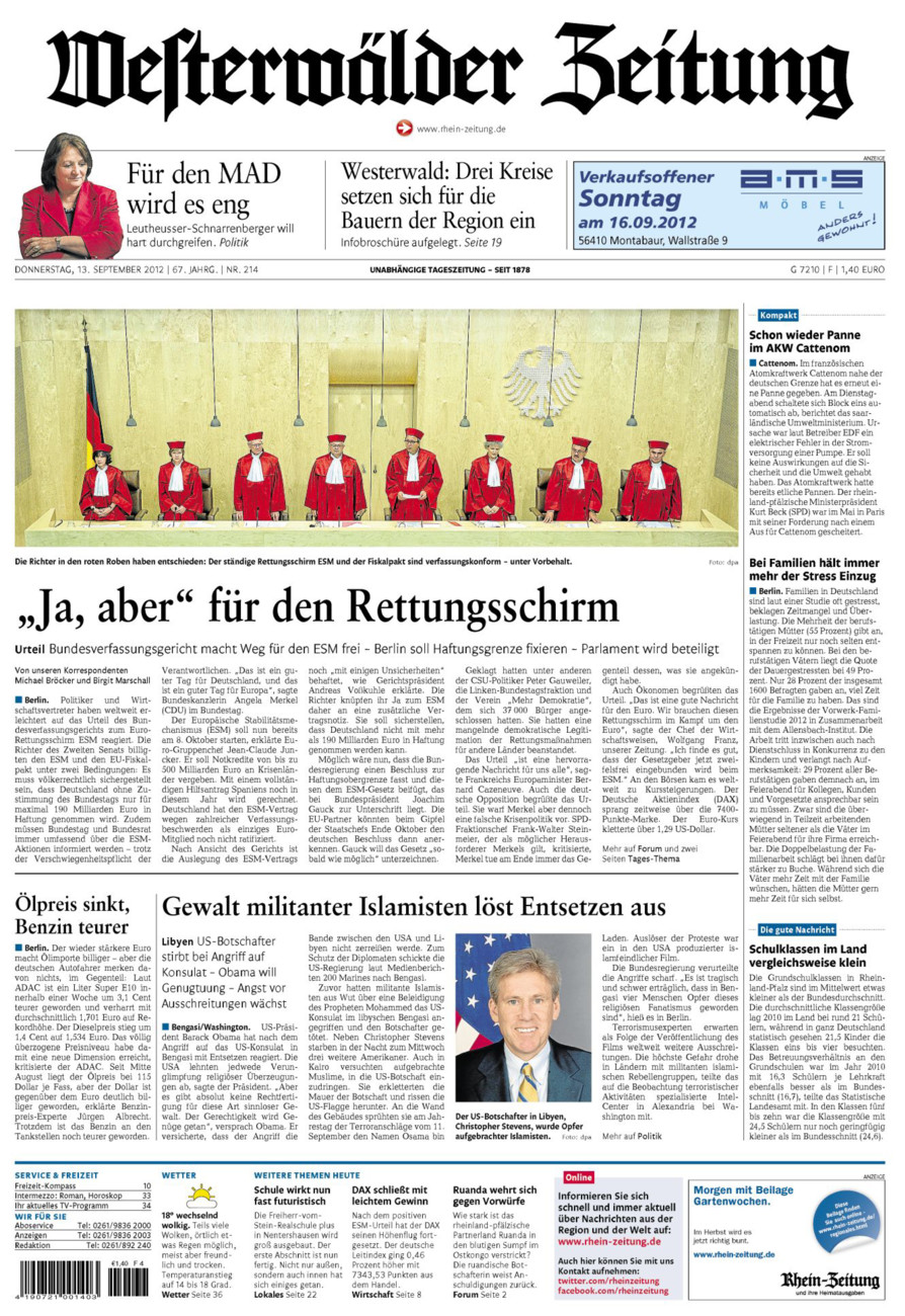 Westerwälder Zeitung vom Donnerstag, 13.09.2012