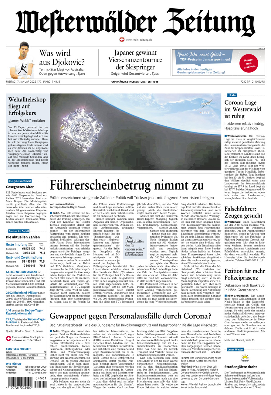 Westerwälder Zeitung vom Freitag, 07.01.2022