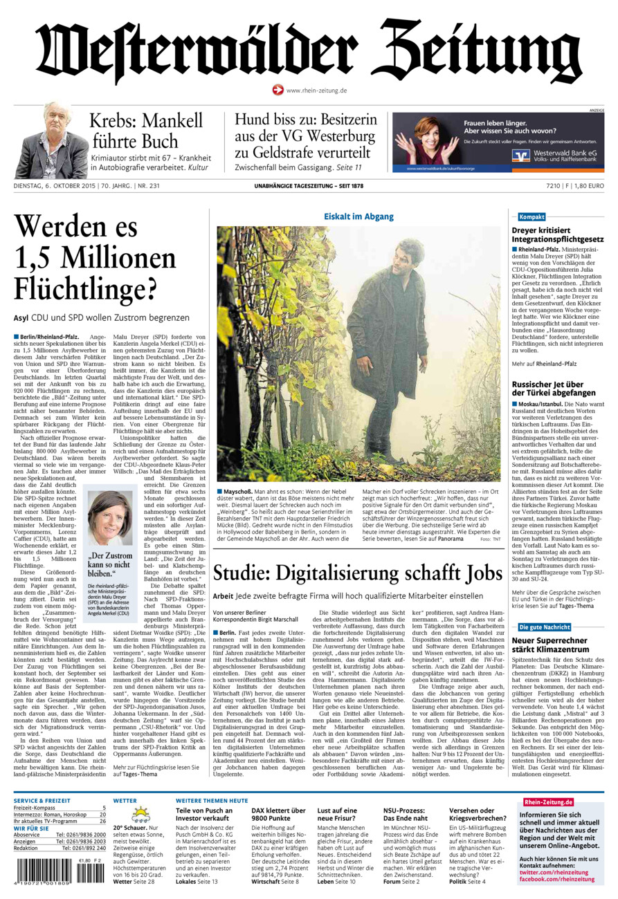 Westerwälder Zeitung vom Dienstag, 06.10.2015