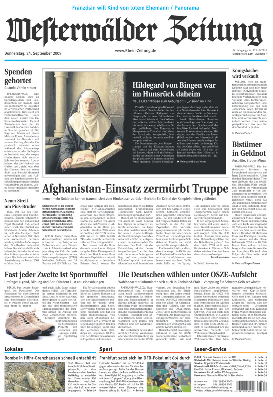 Westerwälder Zeitung vom Donnerstag, 24.09.2009