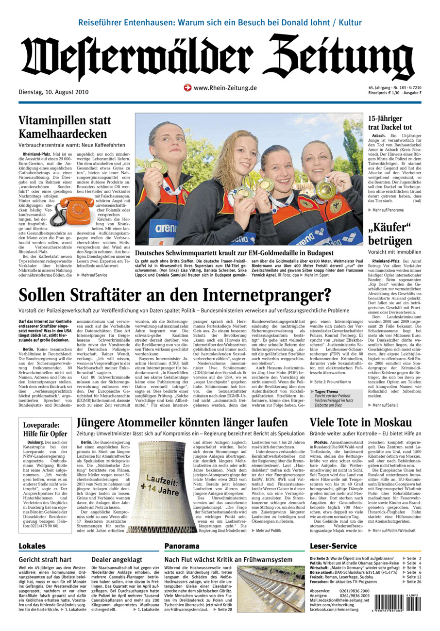 Westerwälder Zeitung vom Dienstag, 10.08.2010