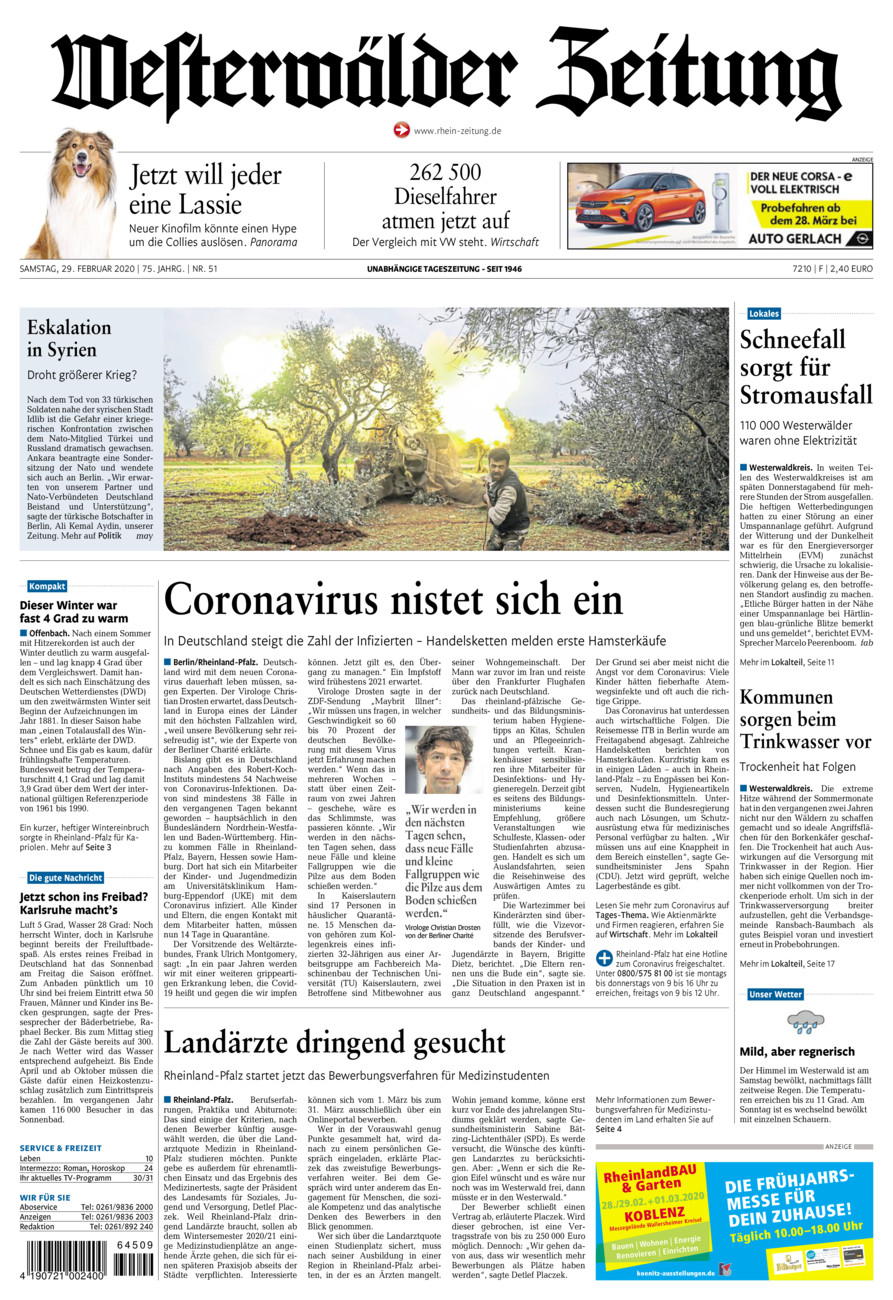 Westerwälder Zeitung vom Samstag, 29.02.2020