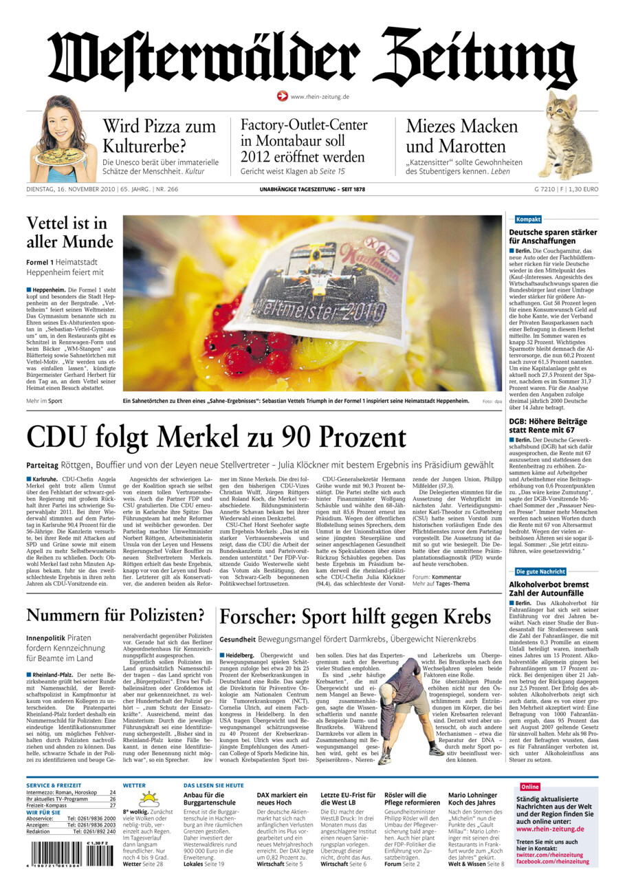 Westerwälder Zeitung vom Dienstag, 16.11.2010