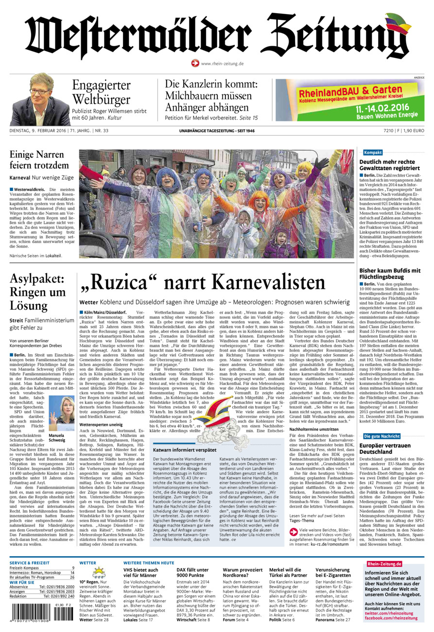 Westerwälder Zeitung vom Dienstag, 09.02.2016