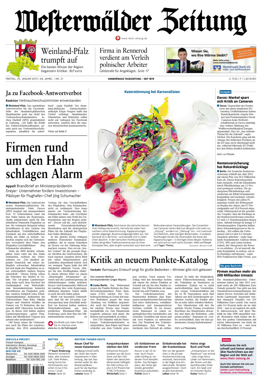 Westerwälder Zeitung vom Freitag, 25.01.2013