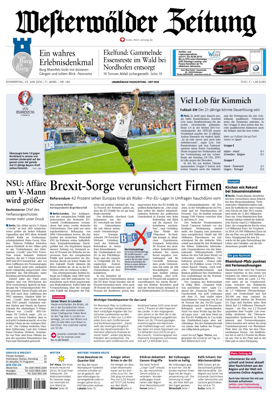 Westerwälder Zeitung vom Donnerstag, 23.06.2016