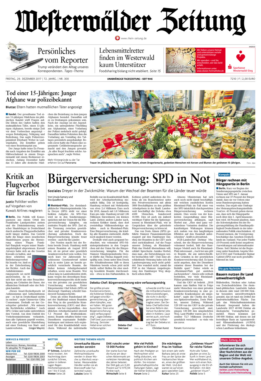 Westerwälder Zeitung vom Freitag, 29.12.2017
