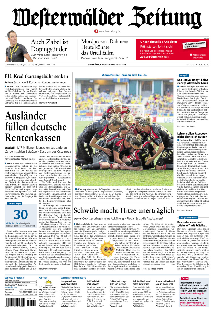 Westerwälder Zeitung vom Donnerstag, 25.07.2013