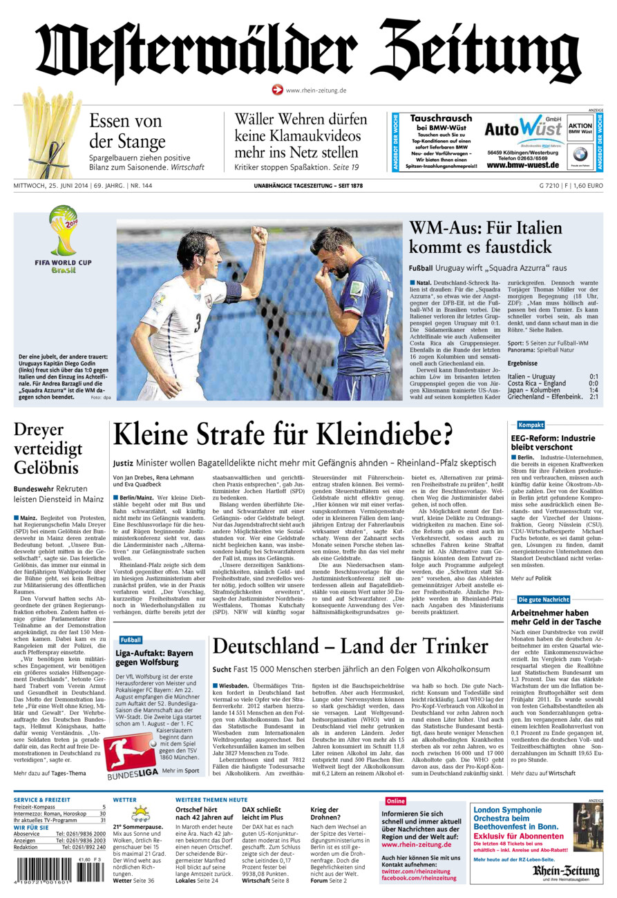 Westerwälder Zeitung vom Mittwoch, 25.06.2014