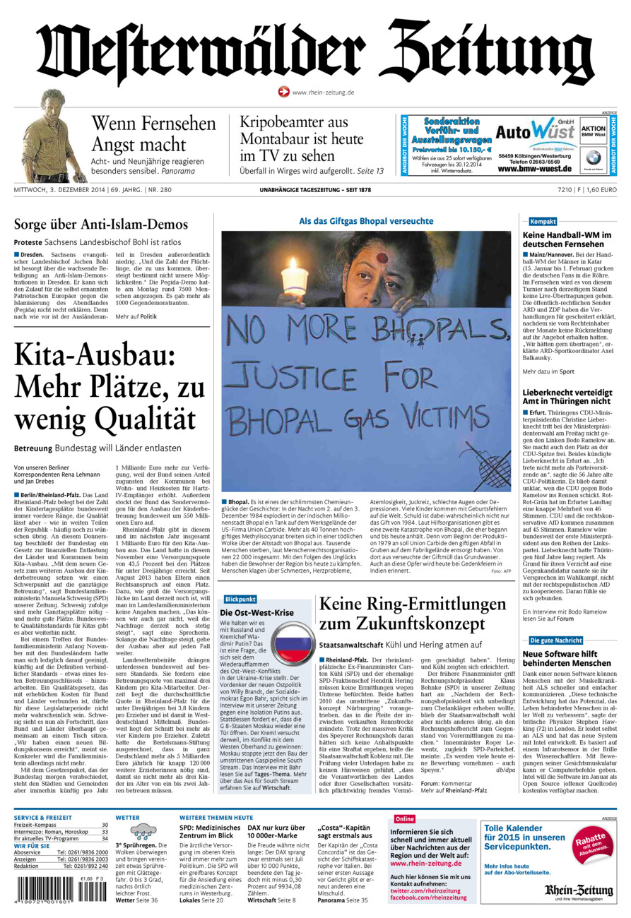 Westerwälder Zeitung vom Mittwoch, 03.12.2014