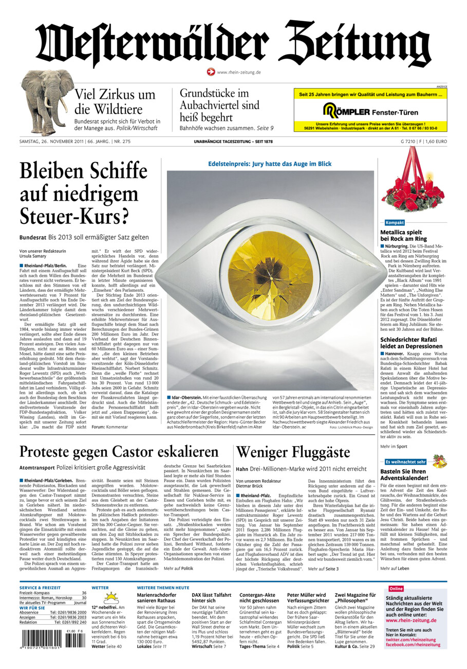 Westerwälder Zeitung vom Samstag, 26.11.2011