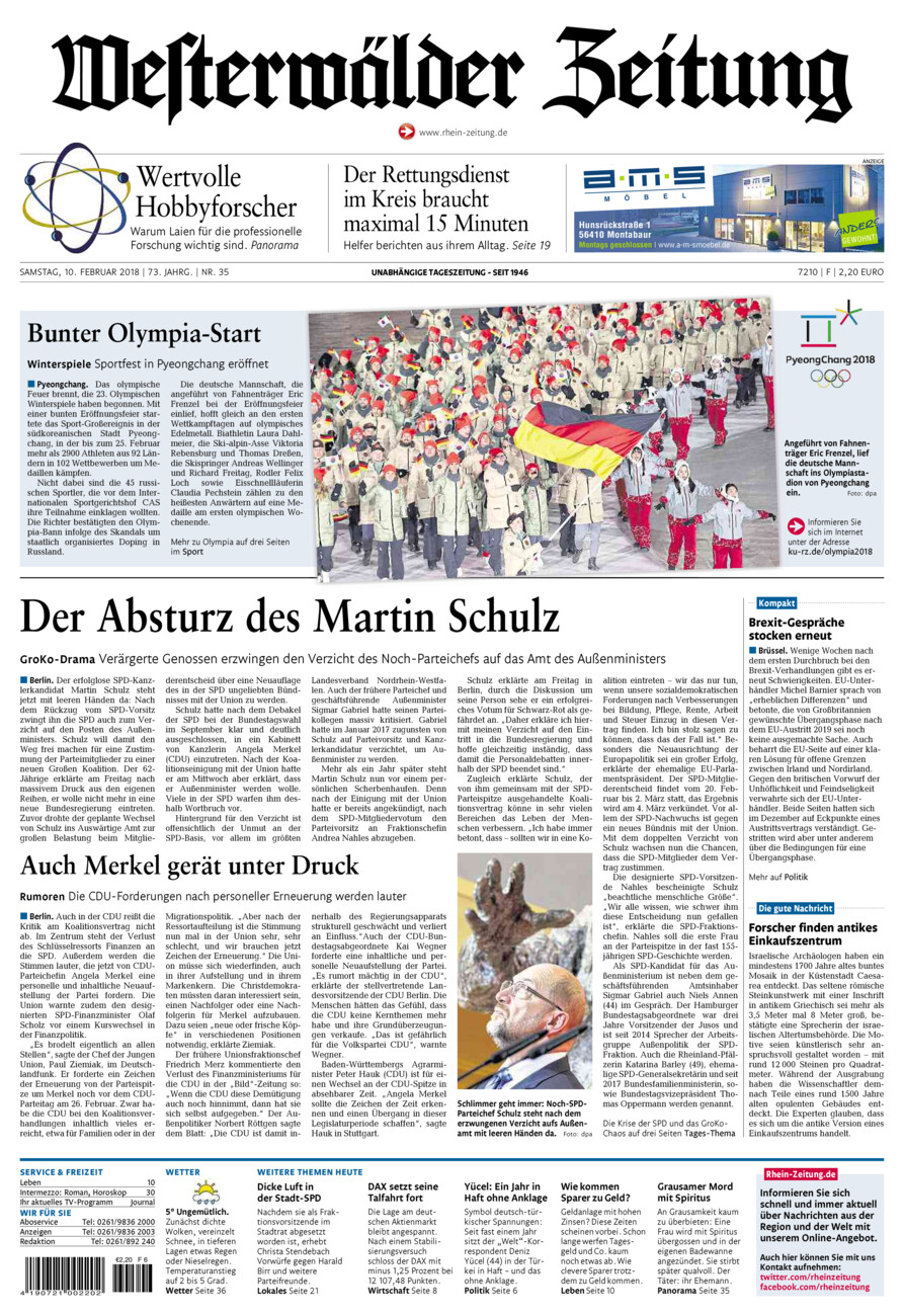 Westerwälder Zeitung vom Samstag, 10.02.2018