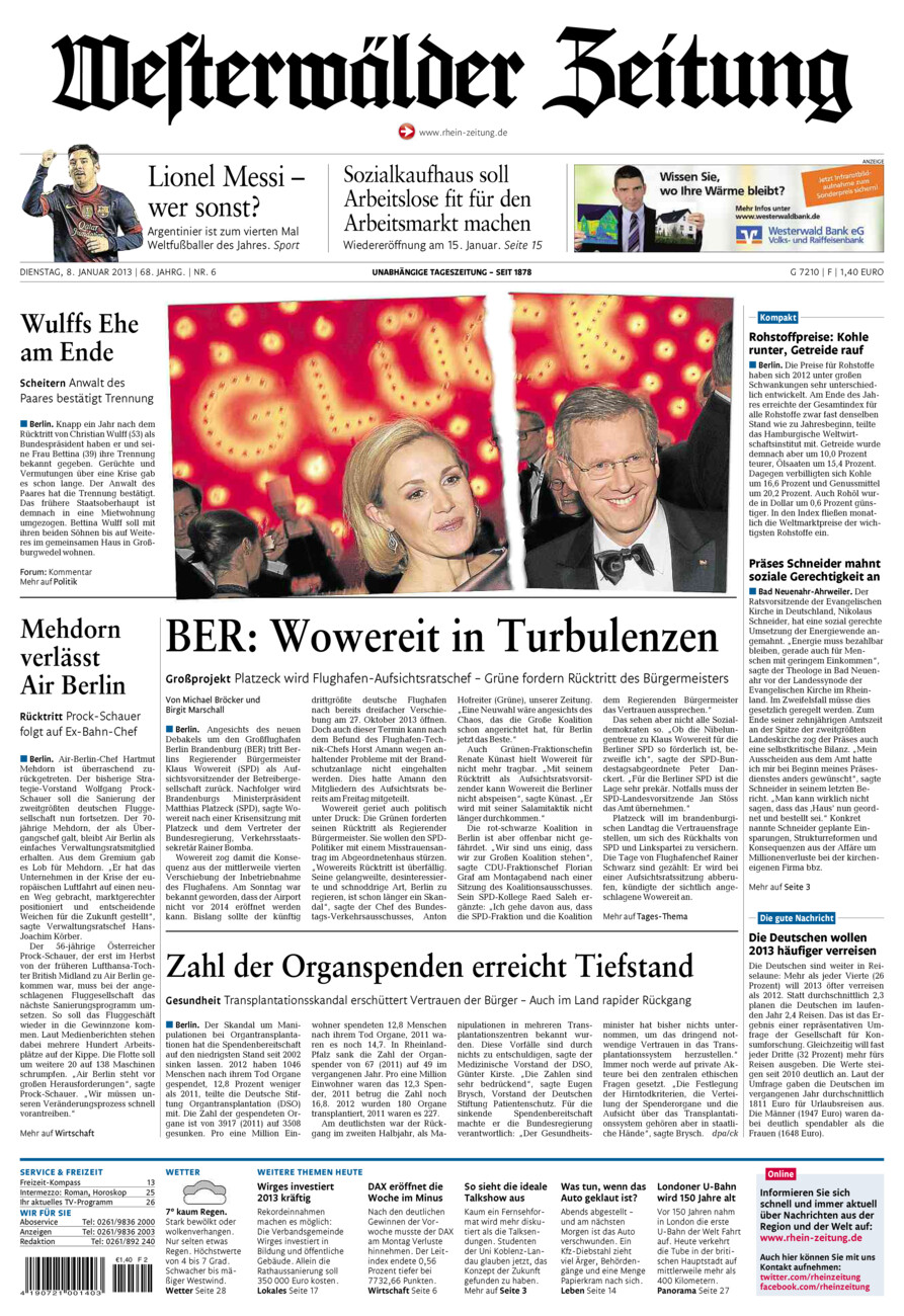 Westerwälder Zeitung vom Dienstag, 08.01.2013
