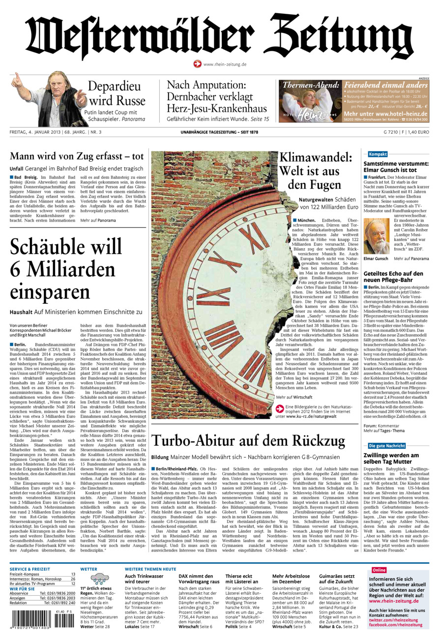 Westerwälder Zeitung vom Freitag, 04.01.2013