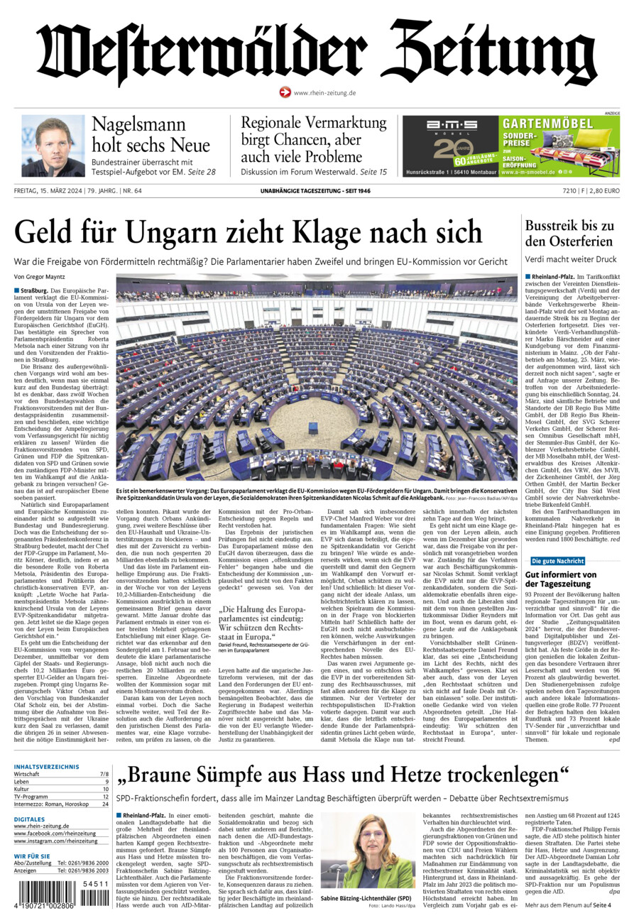 Westerwälder Zeitung vom Freitag, 15.03.2024