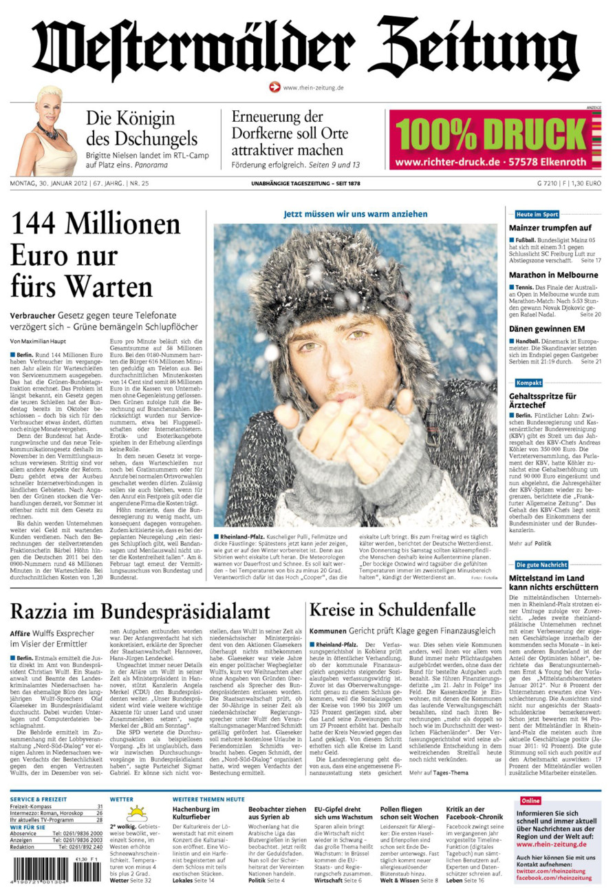 Westerwälder Zeitung vom Montag, 30.01.2012