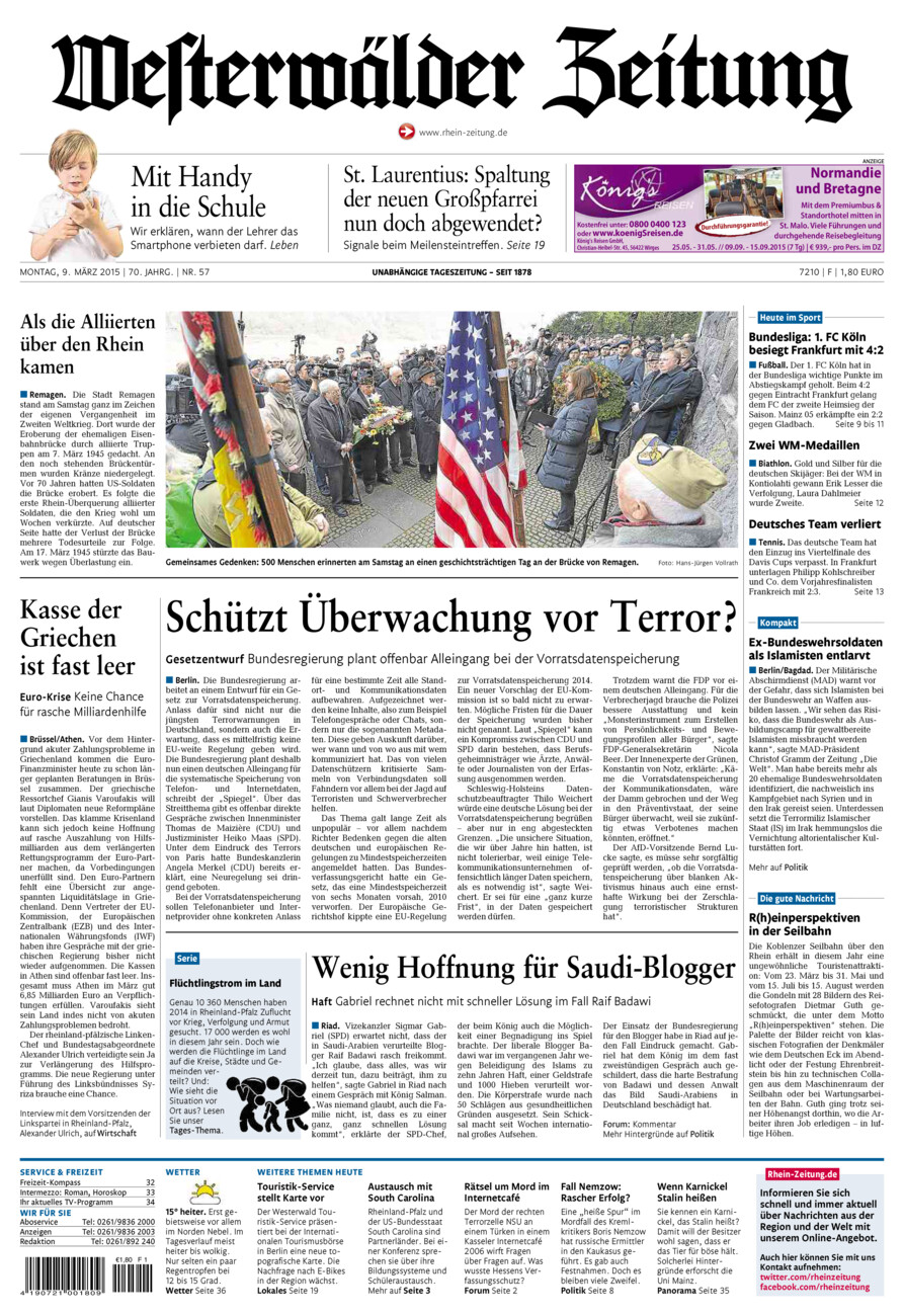 Westerwälder Zeitung vom Montag, 09.03.2015