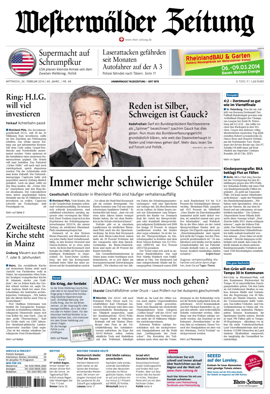 Westerwälder Zeitung vom Mittwoch, 26.02.2014