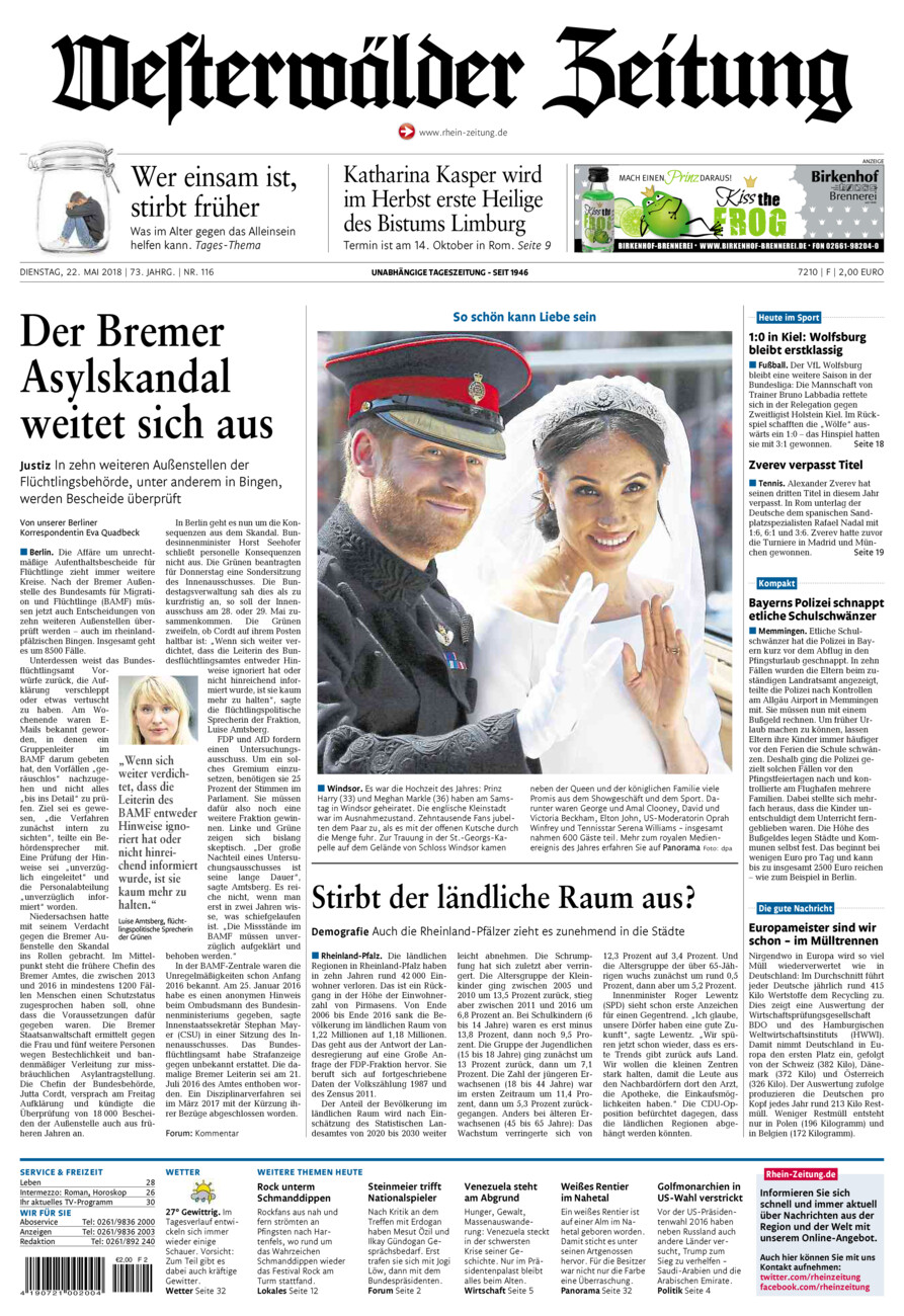 Westerwälder Zeitung vom Dienstag, 22.05.2018