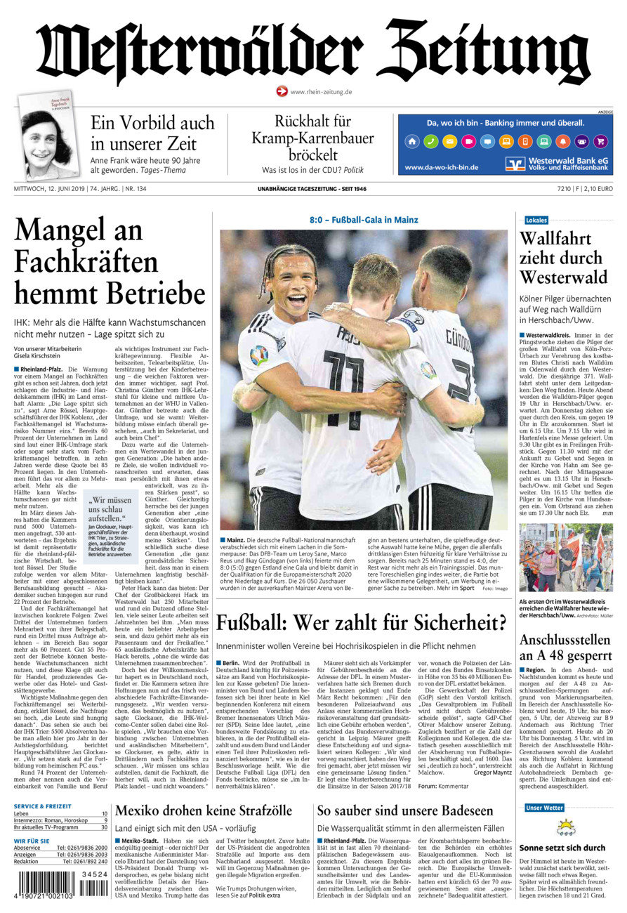 Westerwälder Zeitung vom Mittwoch, 12.06.2019