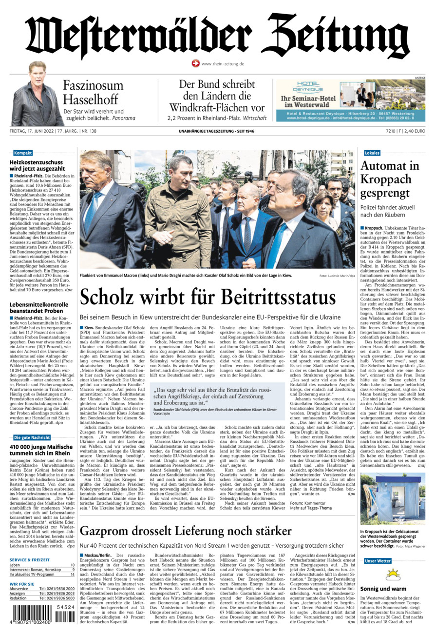 Westerwälder Zeitung vom Freitag, 17.06.2022