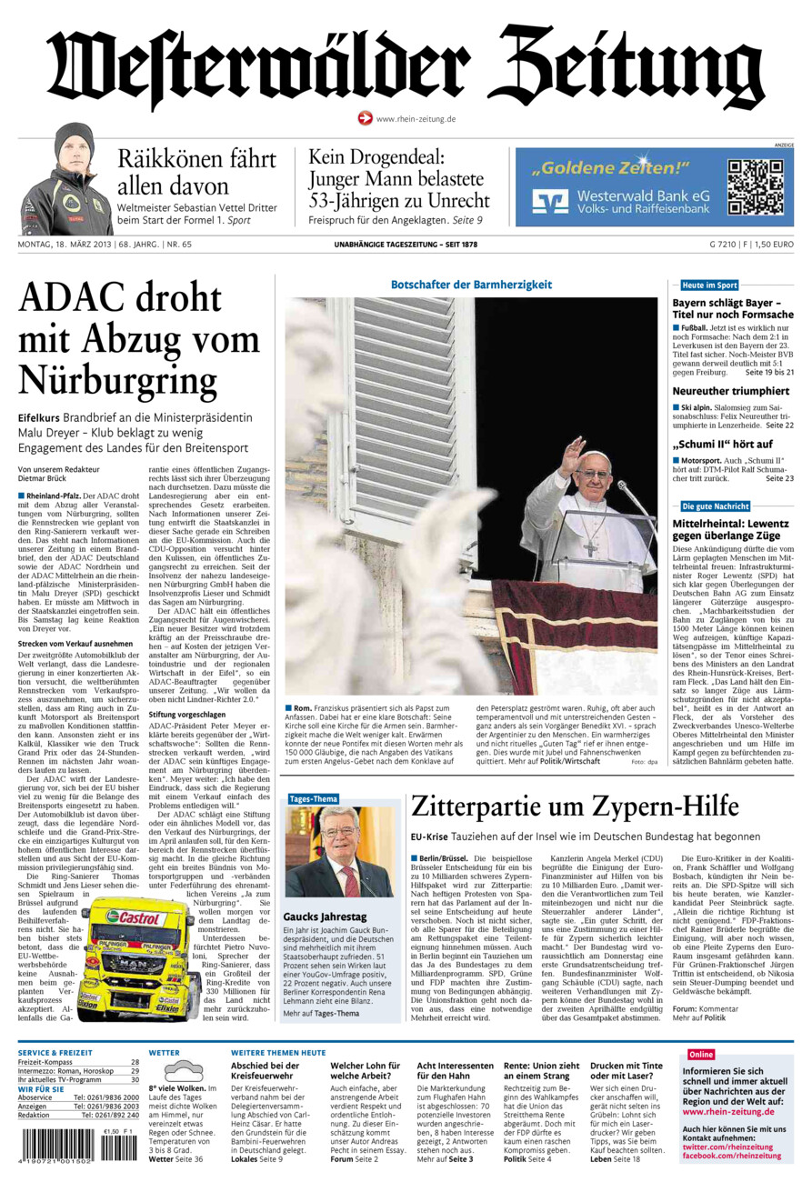 Westerwälder Zeitung vom Montag, 18.03.2013