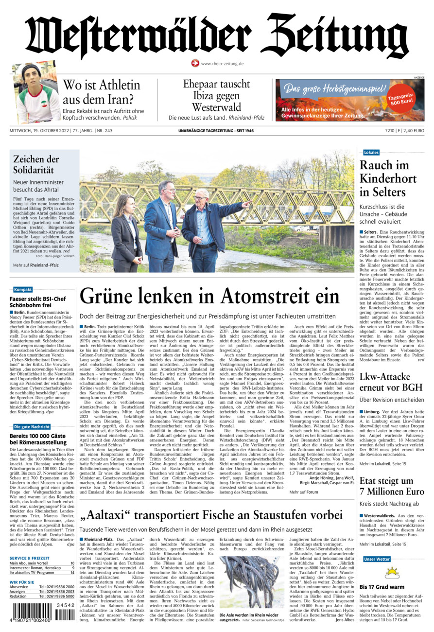 Westerwälder Zeitung vom Mittwoch, 19.10.2022