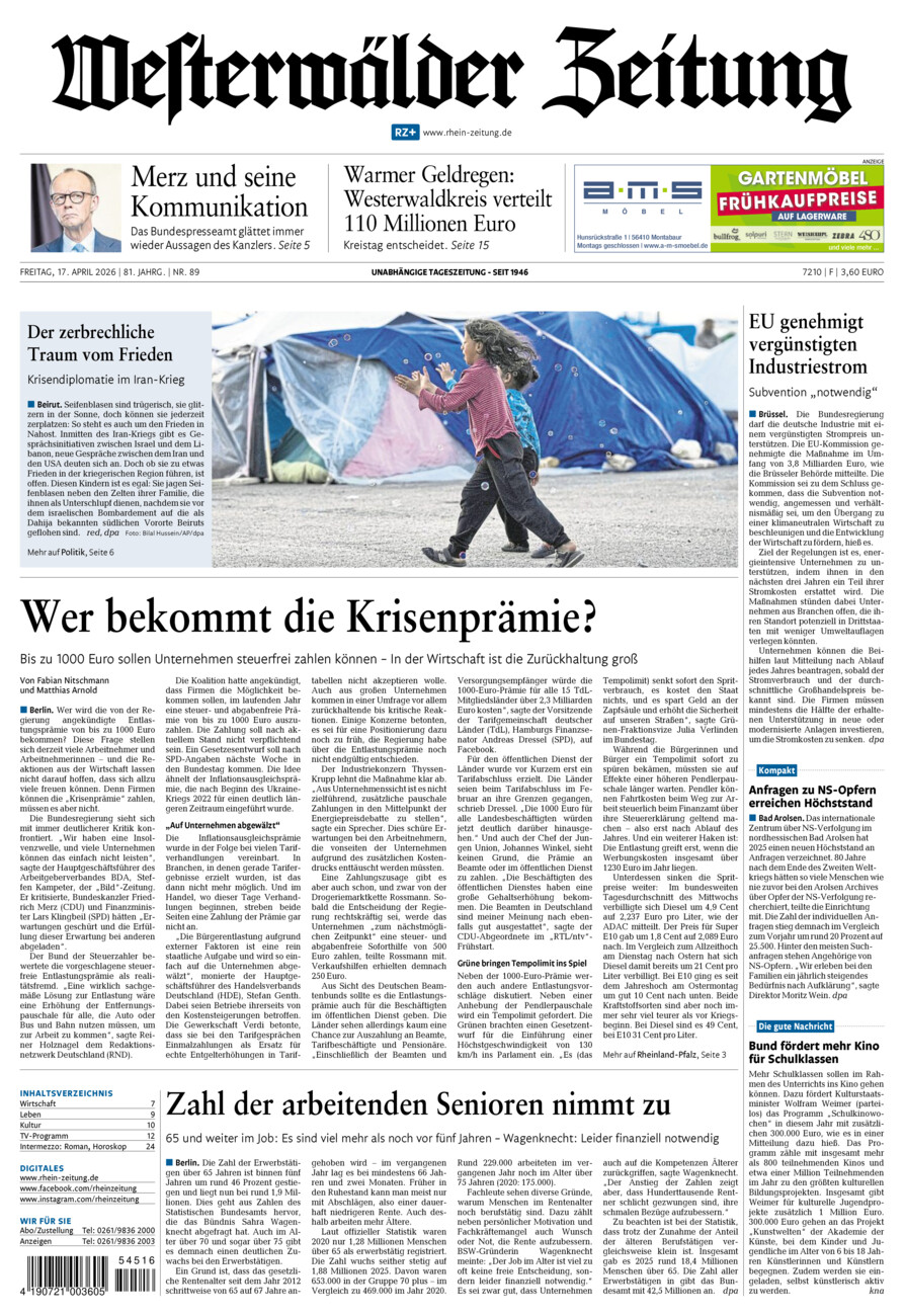 Westerwälder Zeitung vom Freitag, 17.04.2026