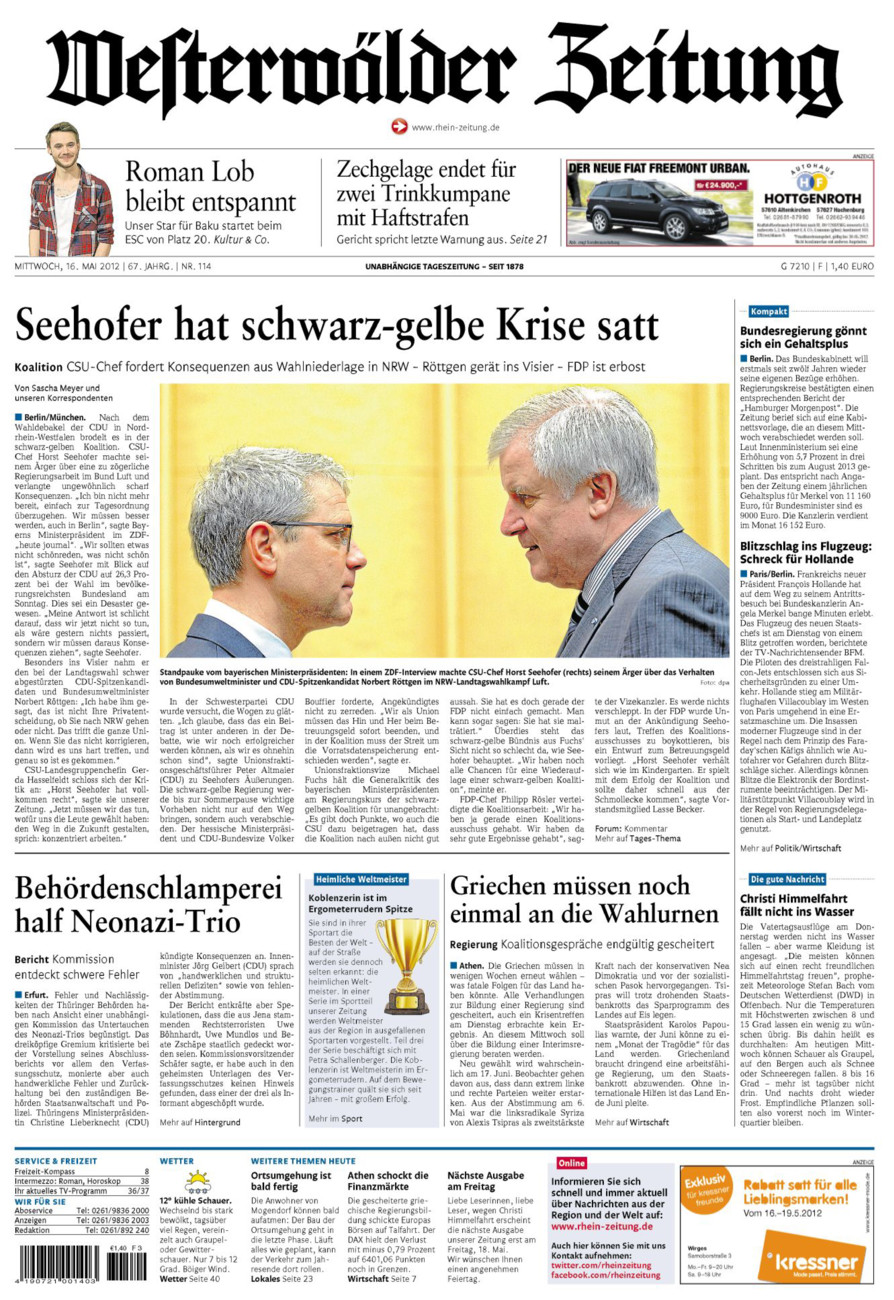 Westerwälder Zeitung vom Mittwoch, 16.05.2012