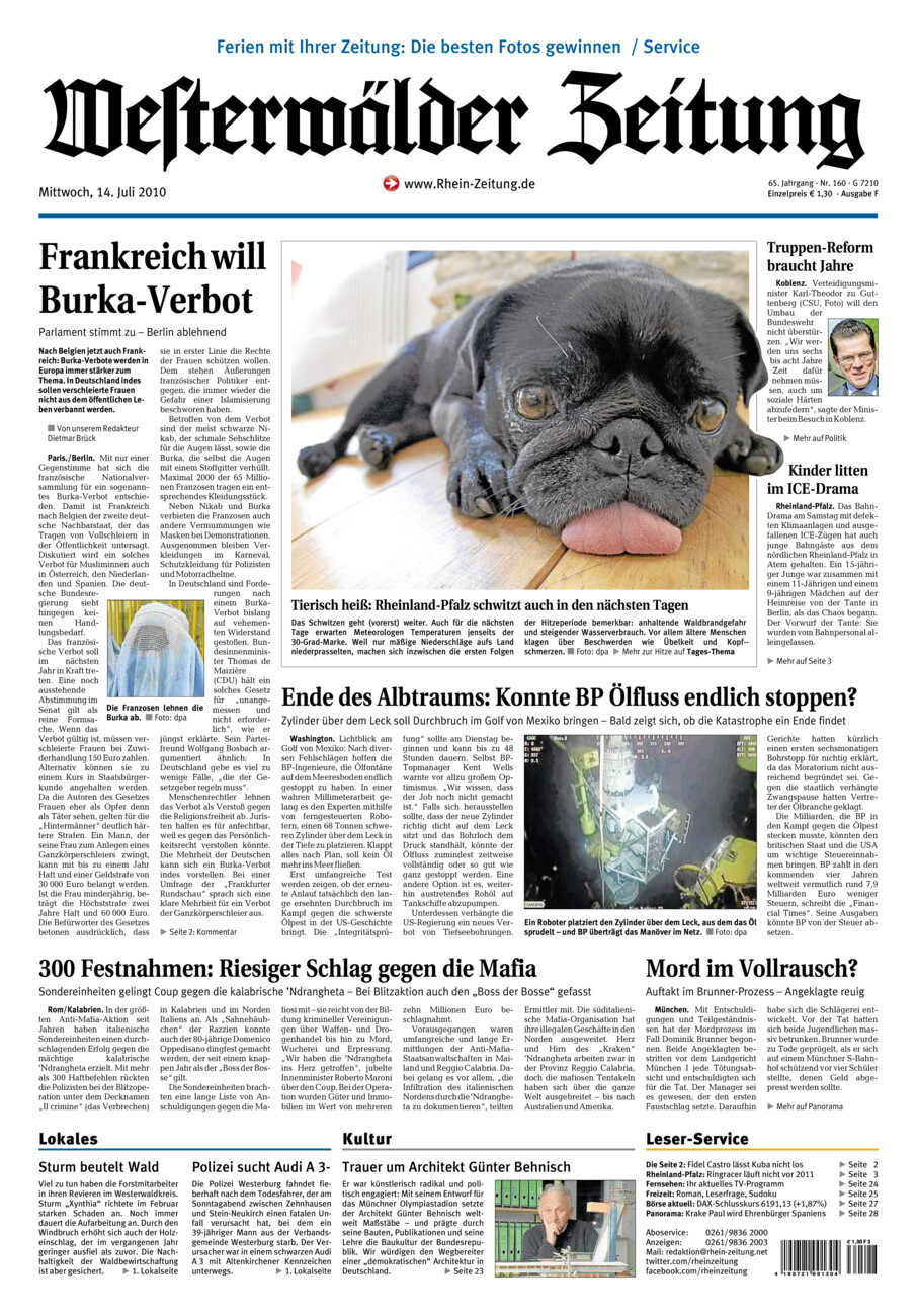 Westerwälder Zeitung vom Mittwoch, 14.07.2010
