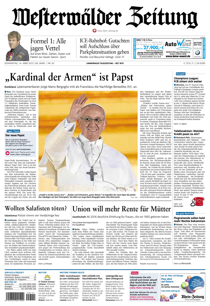 Westerwälder Zeitung vom Donnerstag, 14.03.2013