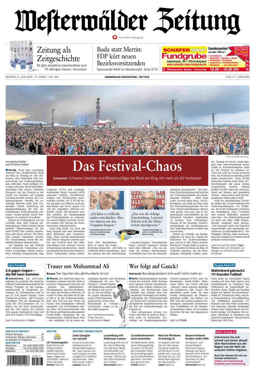 Westerwälder Zeitung vom Montag, 06.06.2016