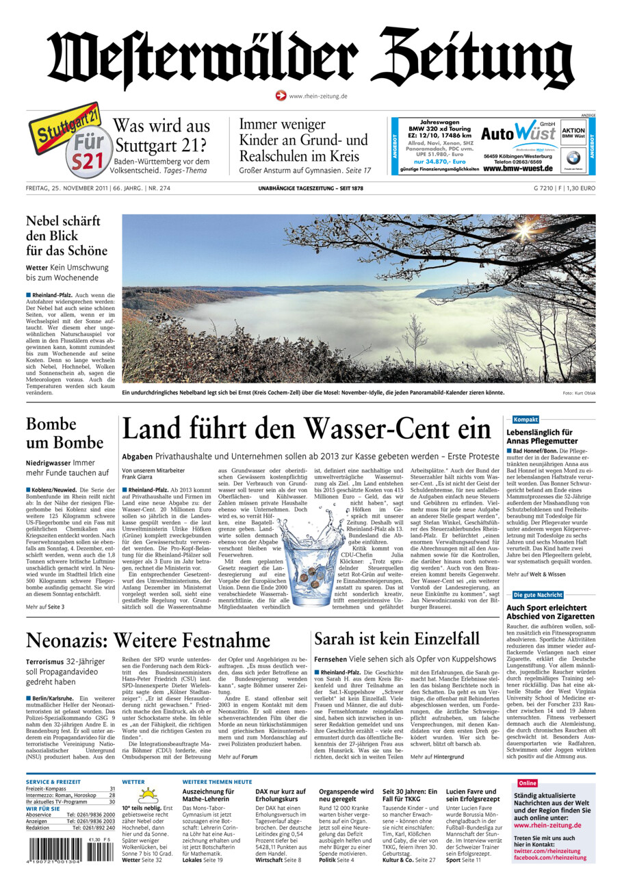 Westerwälder Zeitung vom Freitag, 25.11.2011