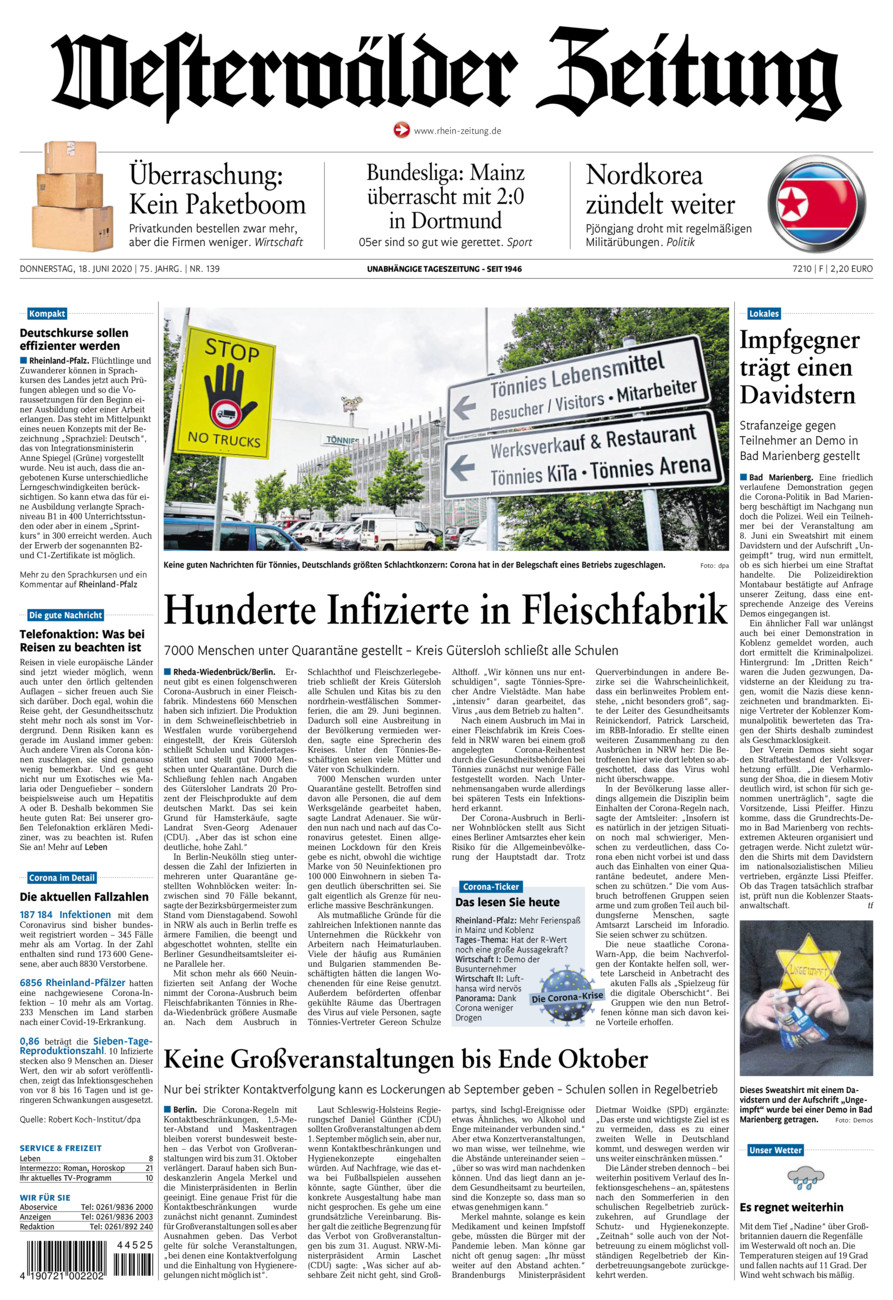Westerwälder Zeitung vom Donnerstag, 18.06.2020