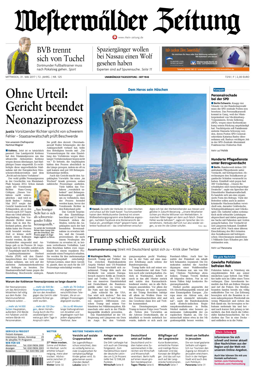 Westerwälder Zeitung vom Mittwoch, 31.05.2017