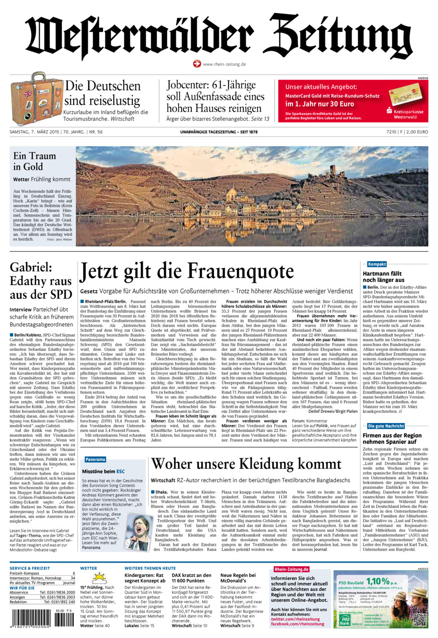 Westerwälder Zeitung vom Samstag, 07.03.2015