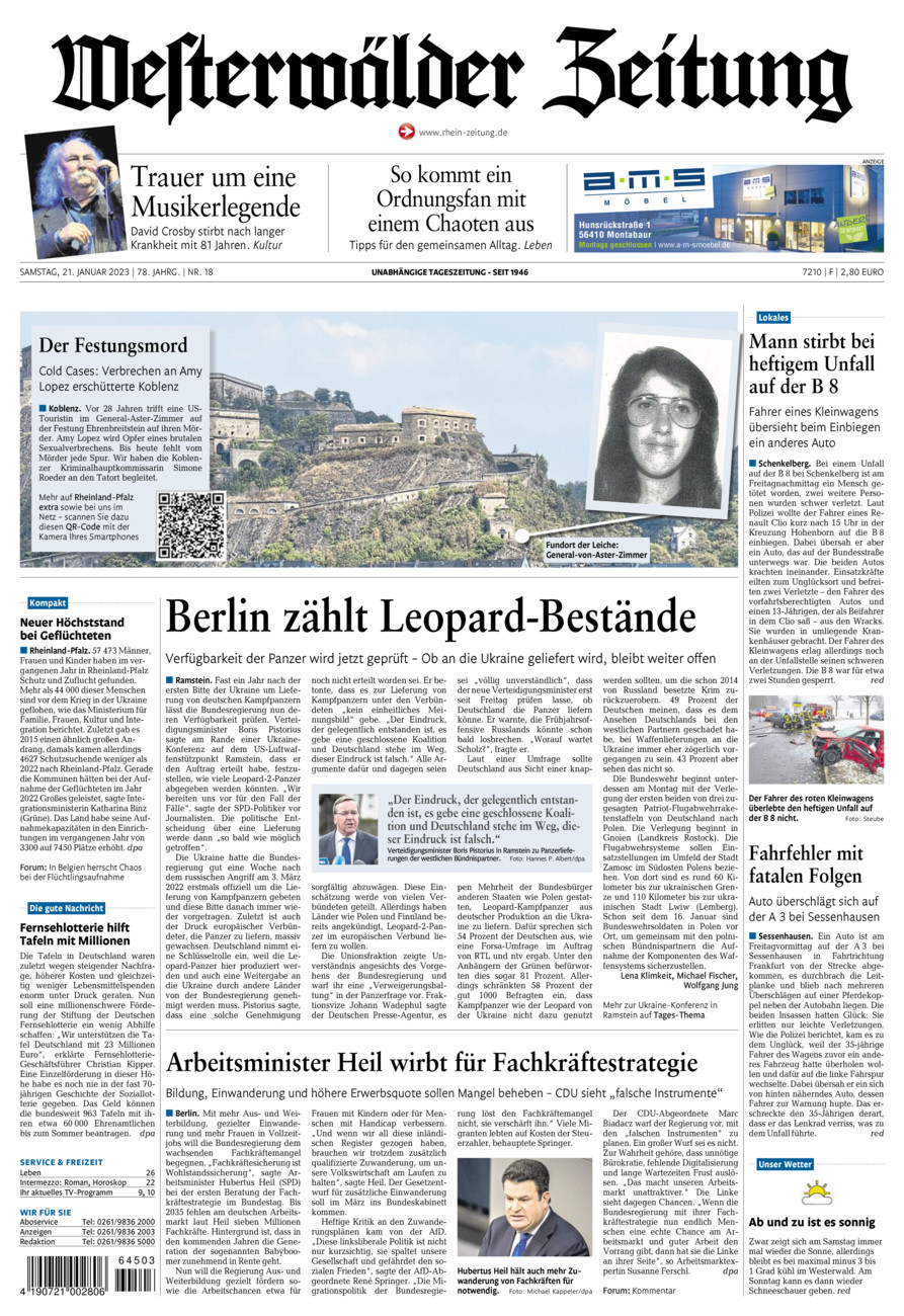 Westerwälder Zeitung vom Samstag, 21.01.2023