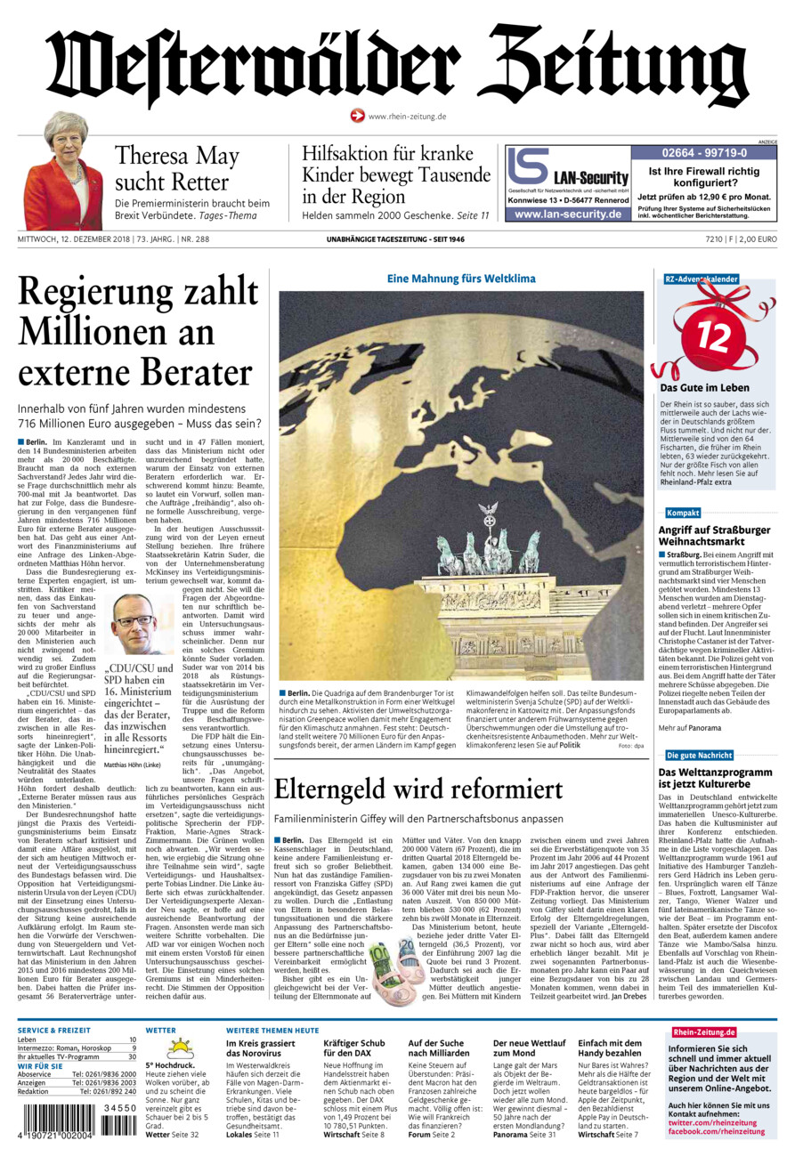 Westerwälder Zeitung vom Mittwoch, 12.12.2018