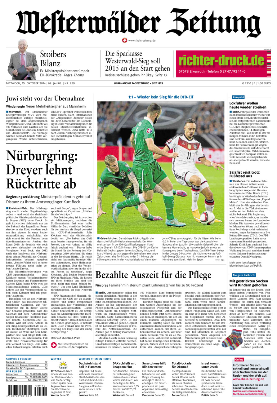 Westerwälder Zeitung vom Mittwoch, 15.10.2014