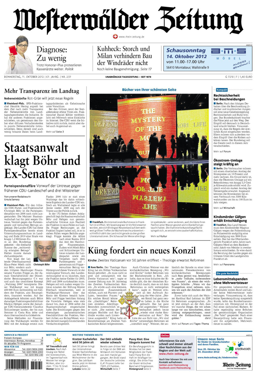 Westerwälder Zeitung vom Donnerstag, 11.10.2012