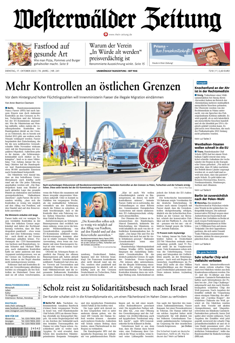Westerwälder Zeitung vom Dienstag, 17.10.2023
